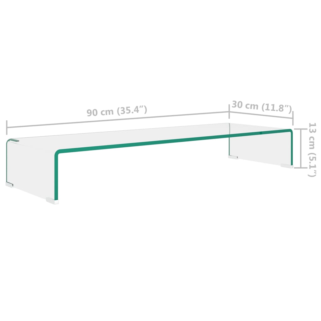 TV stand/monitor riser, clear glass, 90x30x13 cm