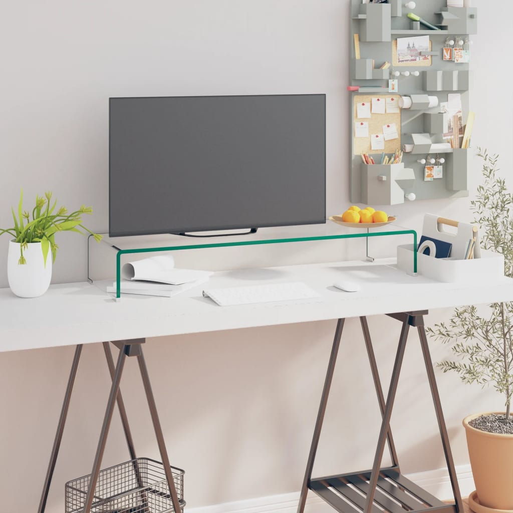 TV stand/monitor riser, clear glass, 90x30x13 cm