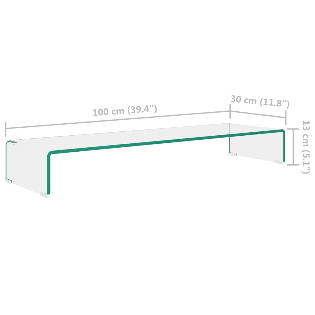 TV stand/monitor riser, clear glass, 100x30x13 cm