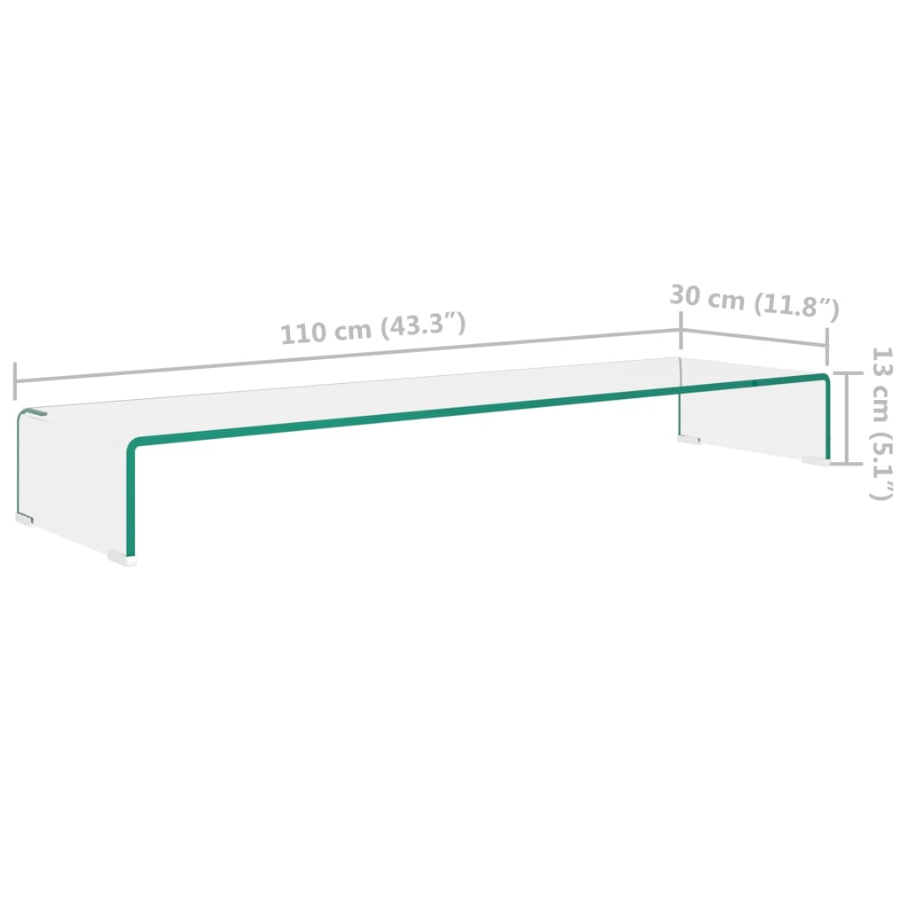 TV stand/monitor riser, clear glass, 110x30x13 cm