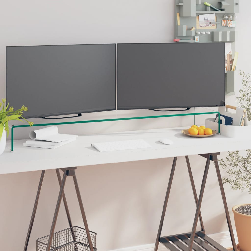 TV stand/monitor riser, clear glass, 110x30x13 cm