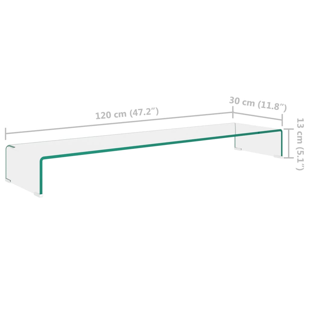 TV stand/monitor riser, clear glass, 120x30x13 cm