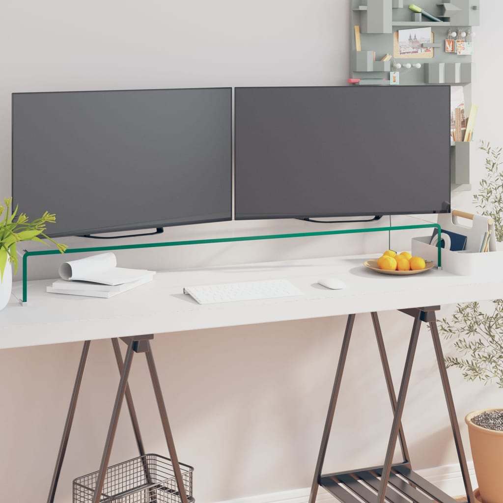 TV stand/monitor riser, clear glass, 120x30x13 cm