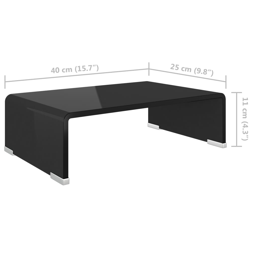 TV statīvs/monitora paliktnis, melns stikls, 40x25x11 cm