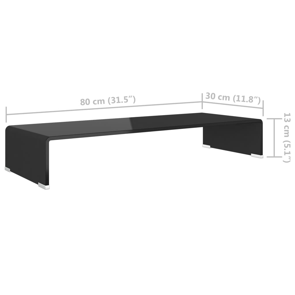 TV statīvs/monitora paliktnis, melns stikls, 80x30x13 cm