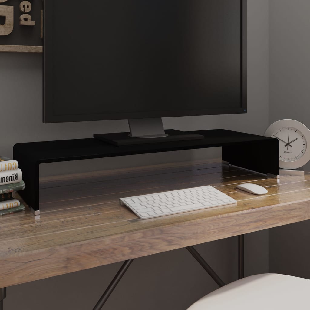 TV statīvs/monitora paliktnis, melns stikls, 80x30x13 cm