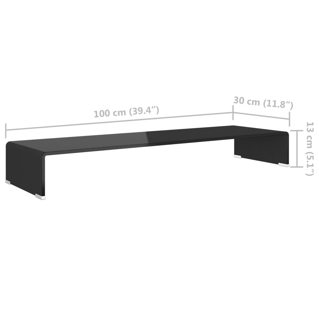 TV stand/monitor riser, black glass, 100x30x13 cm
