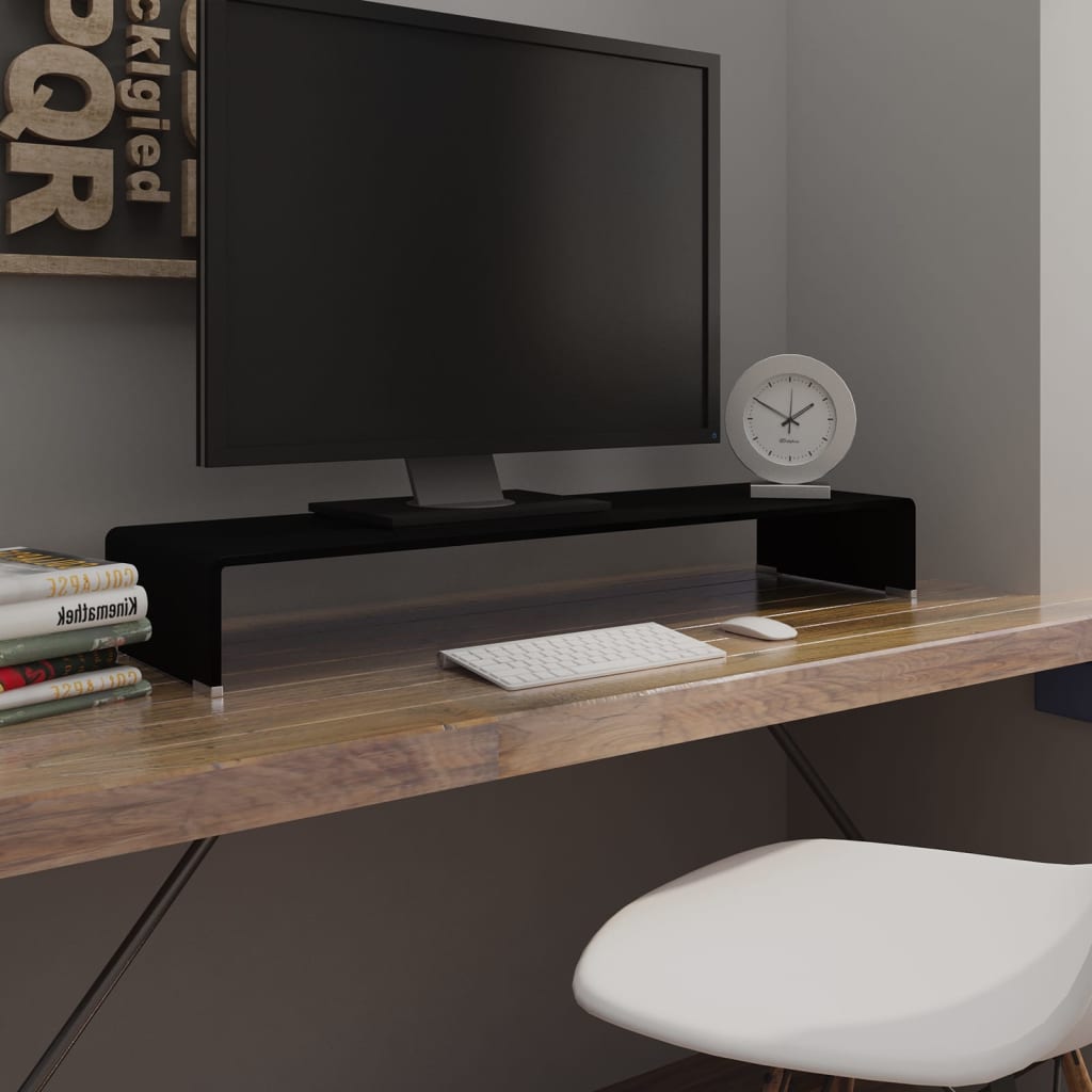 TV stand/monitor riser, black glass, 100x30x13 cm