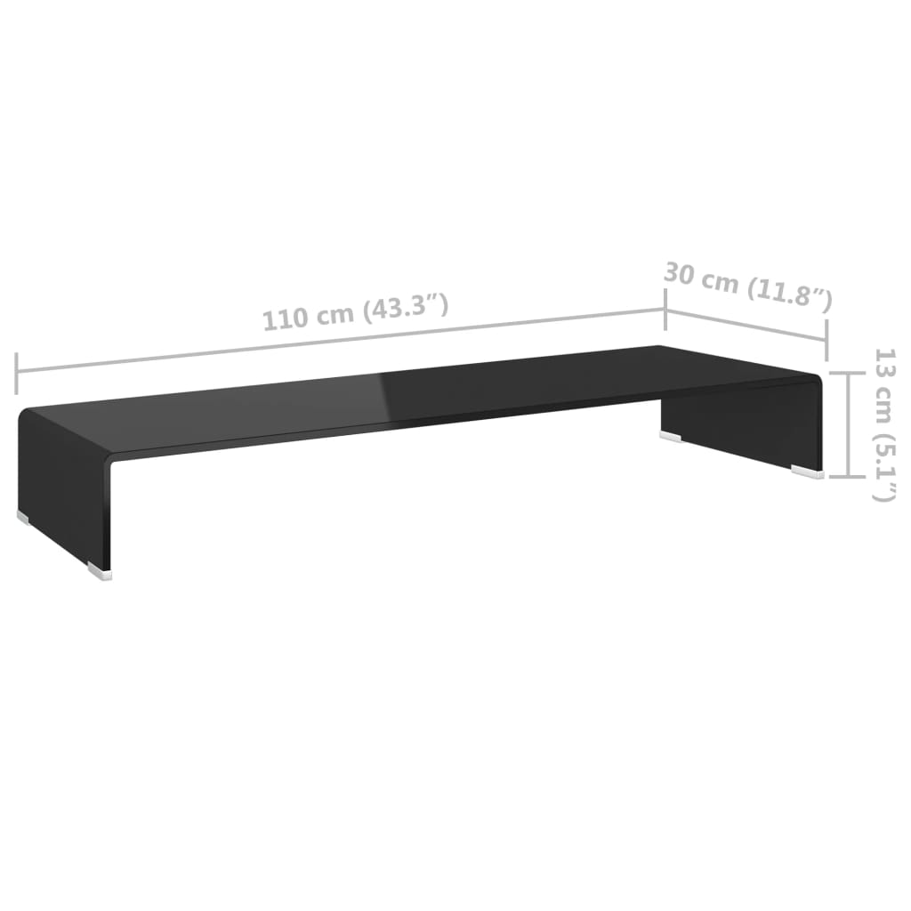 TV stand/monitor riser, black glass, 110x30x13 cm