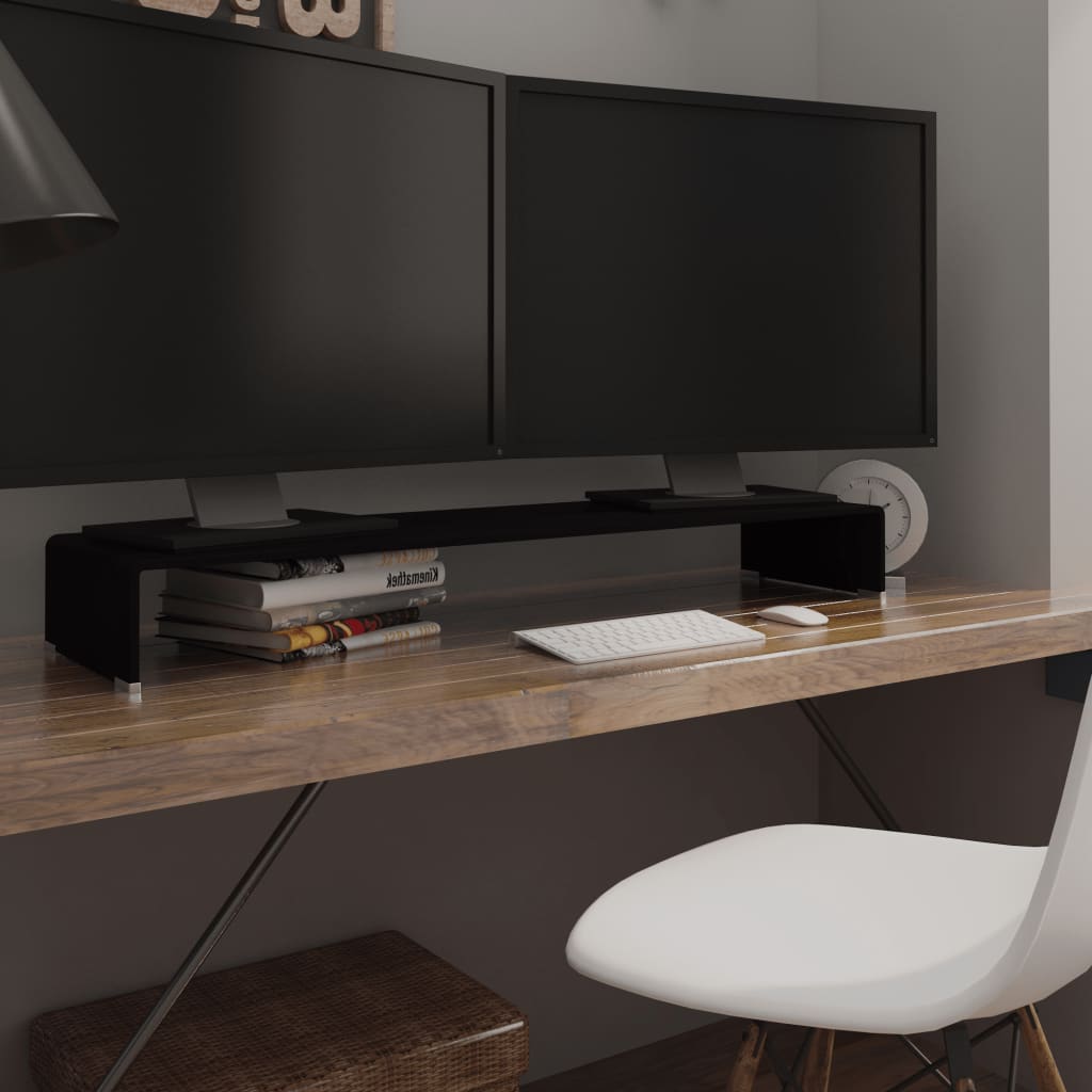 TV stand/monitor riser, black glass, 110x30x13 cm