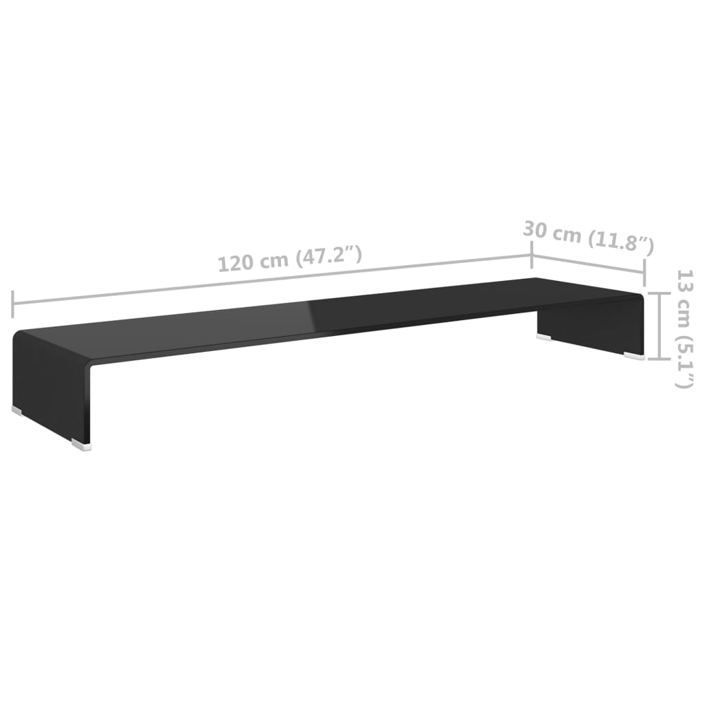 TV statīvs/monitora paliktnis, melns stikls, 120x30x13 cm