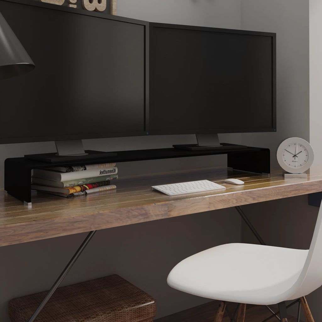 TV statīvs/monitora paliktnis, melns stikls, 120x30x13 cm