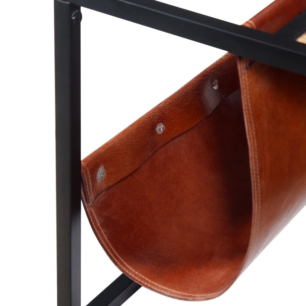 Coffee table with real leather magazine holder, 110x50x45cm