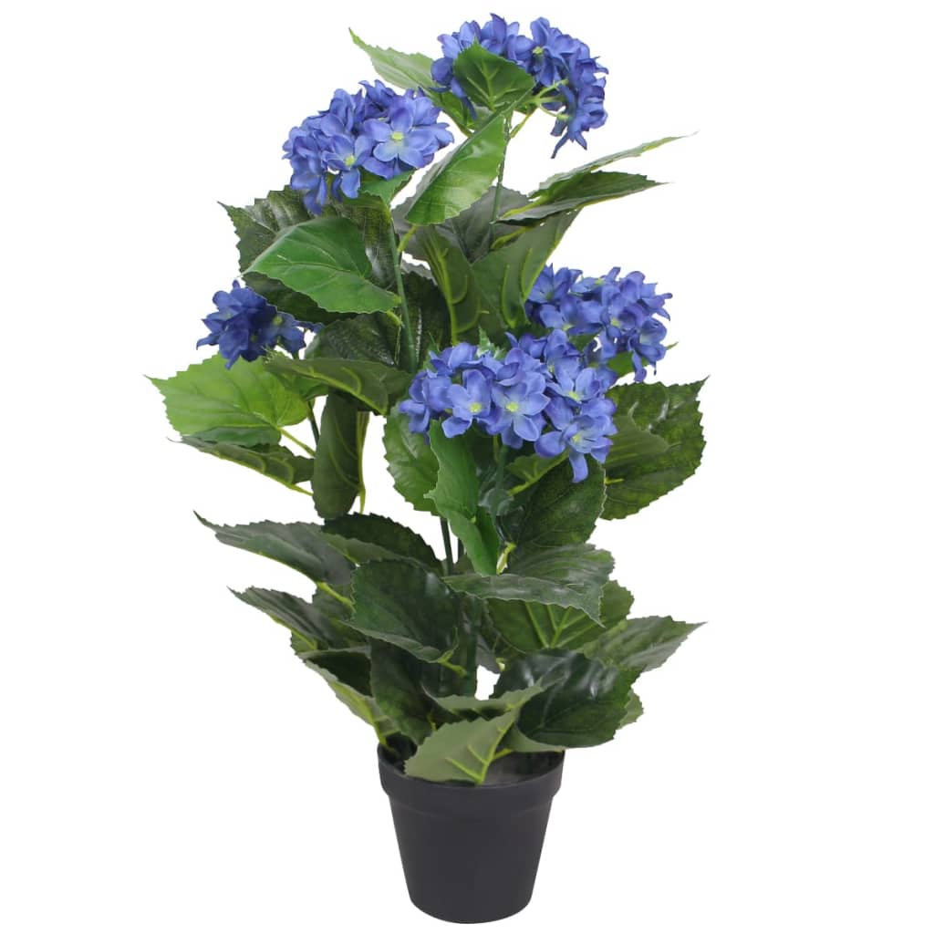 Artificial hydrangea with pot, 60 cm, blue