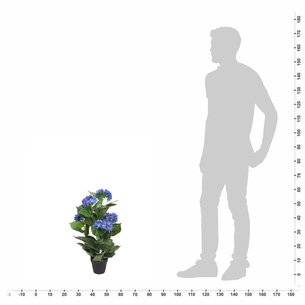 Artificial hydrangea with pot, 60 cm, blue
