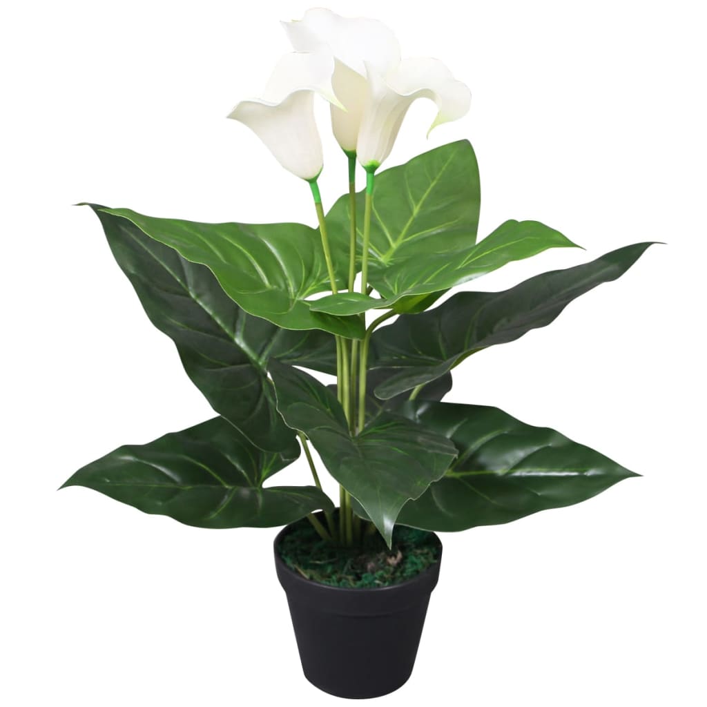 Mākslīgā Abesīnijas kallu lilija ar podu, 45 cm, balta