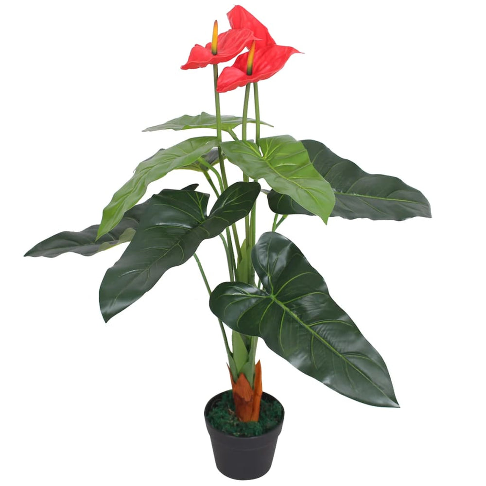 Artificial anthurium with pot, 90 cm, red and yellow