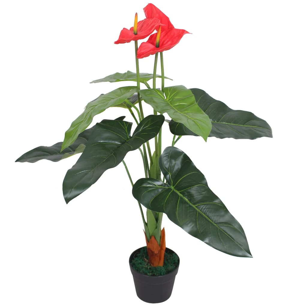 Artificial anthurium with pot, 90 cm, red and yellow
