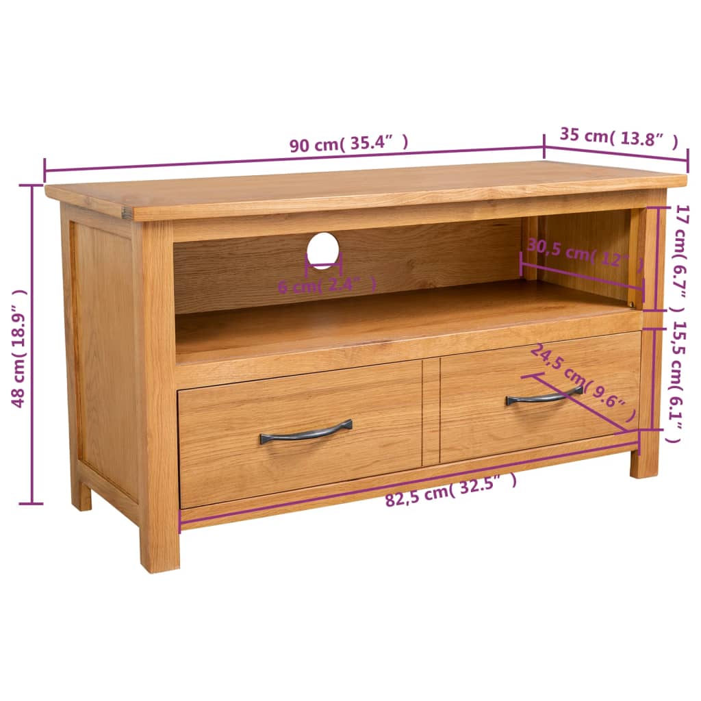 TV spintelė, 90x35x48cm, ąžuolo medienos masyvas