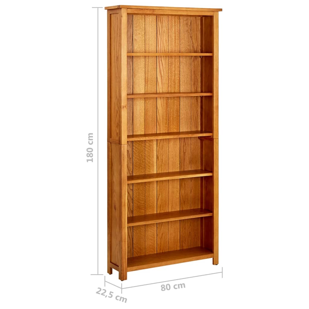 Bookcase with 6 shelves, 80x22.5x180cm, oak wood veneer.