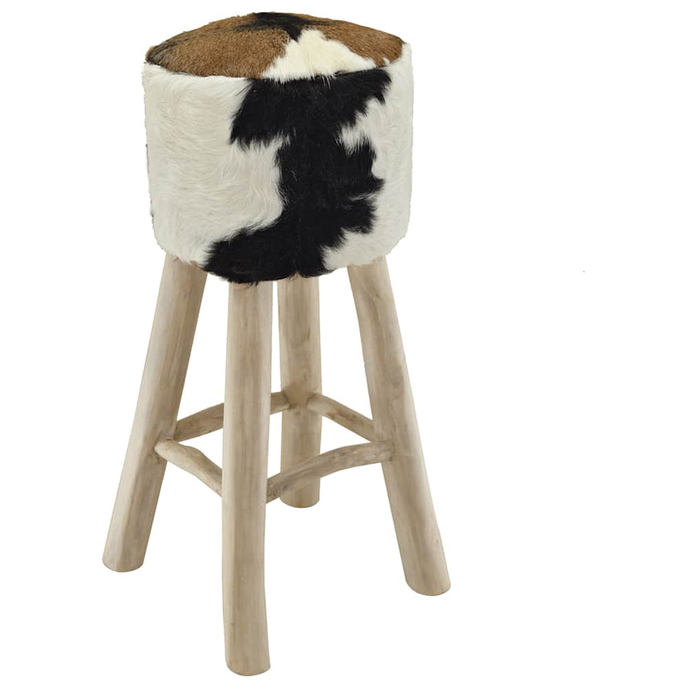Bar stool, goatskin, solid teak wood