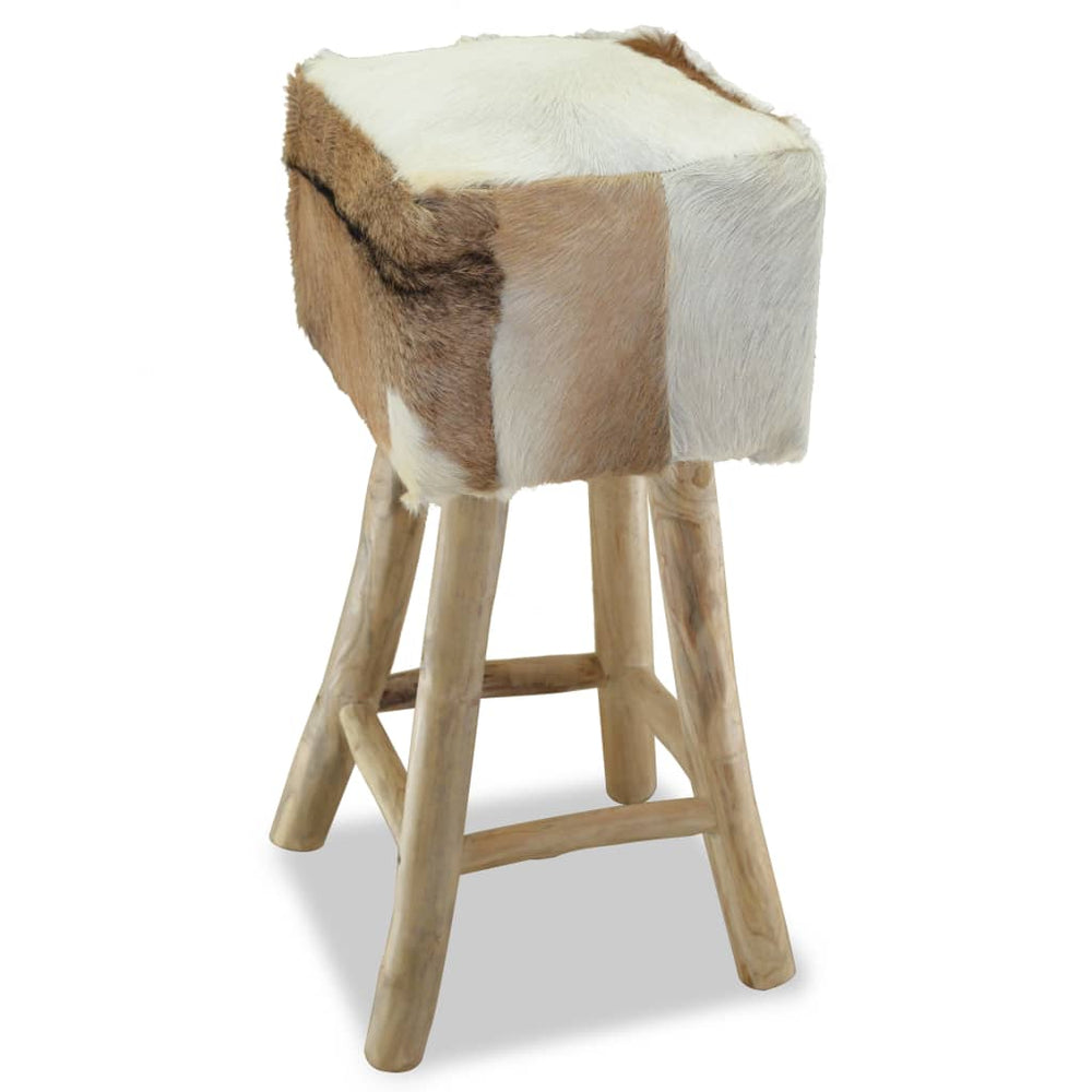 Bar stool, goat leather and solid teak wood
