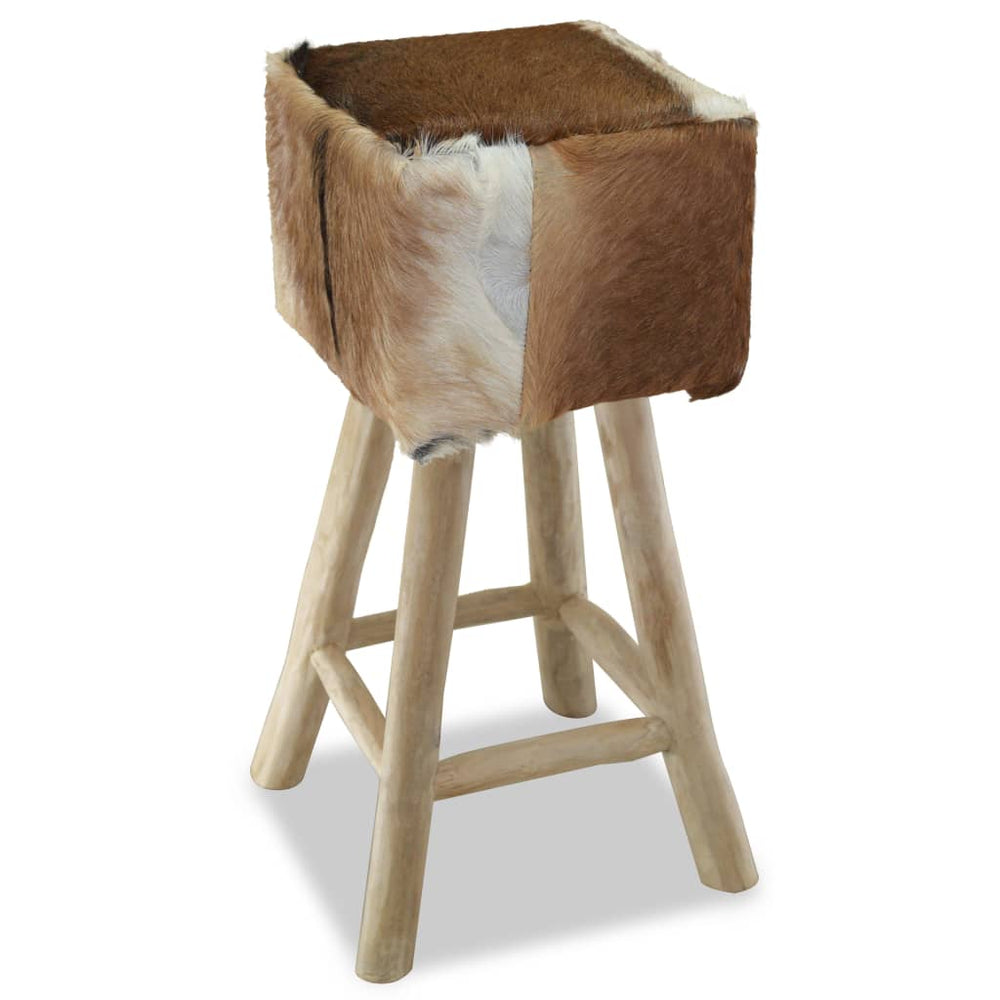Bar stool, goat leather and solid teak wood