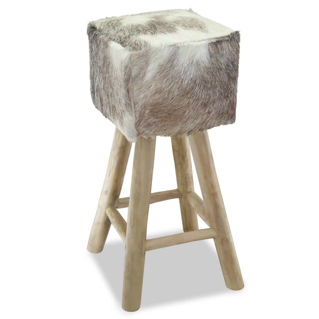 Bar stool, goat leather and solid teak wood