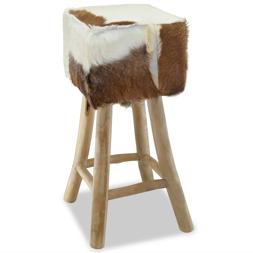 Bar stool, goat leather and solid teak wood