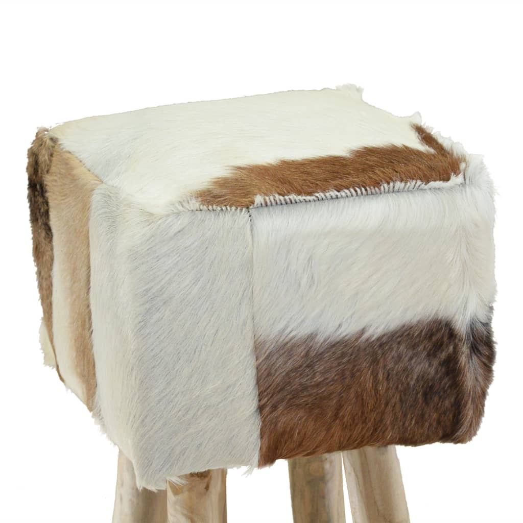 Bar stool, goat leather and solid teak wood