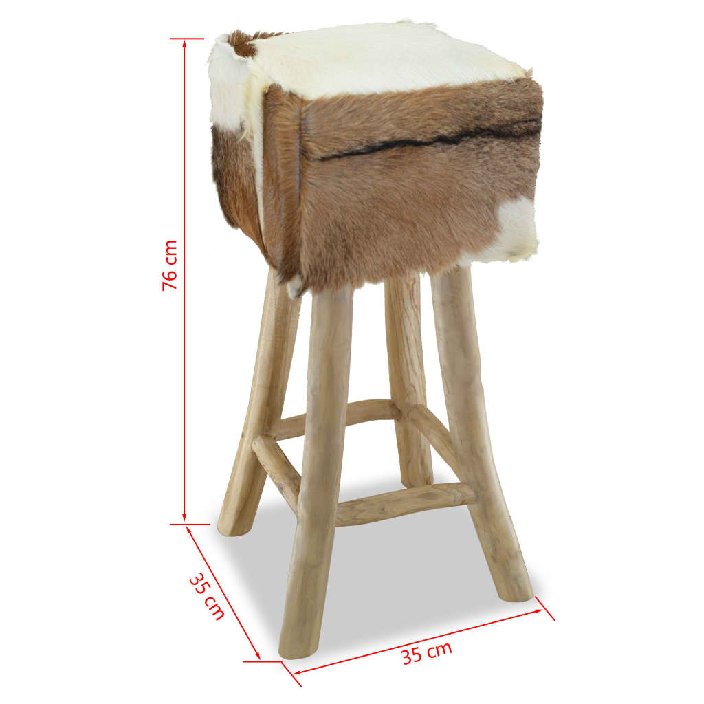 Bar stool, goat leather and solid teak wood