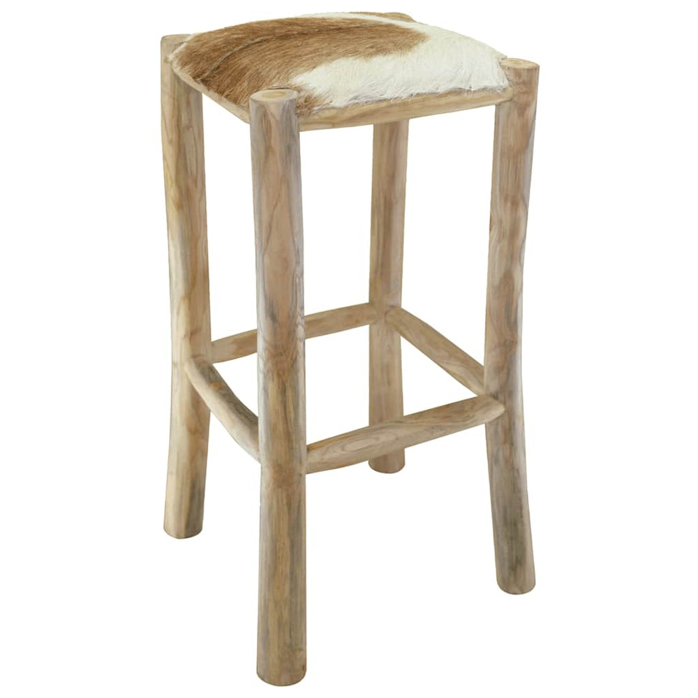 Bar stool, goatskin, solid teak wood