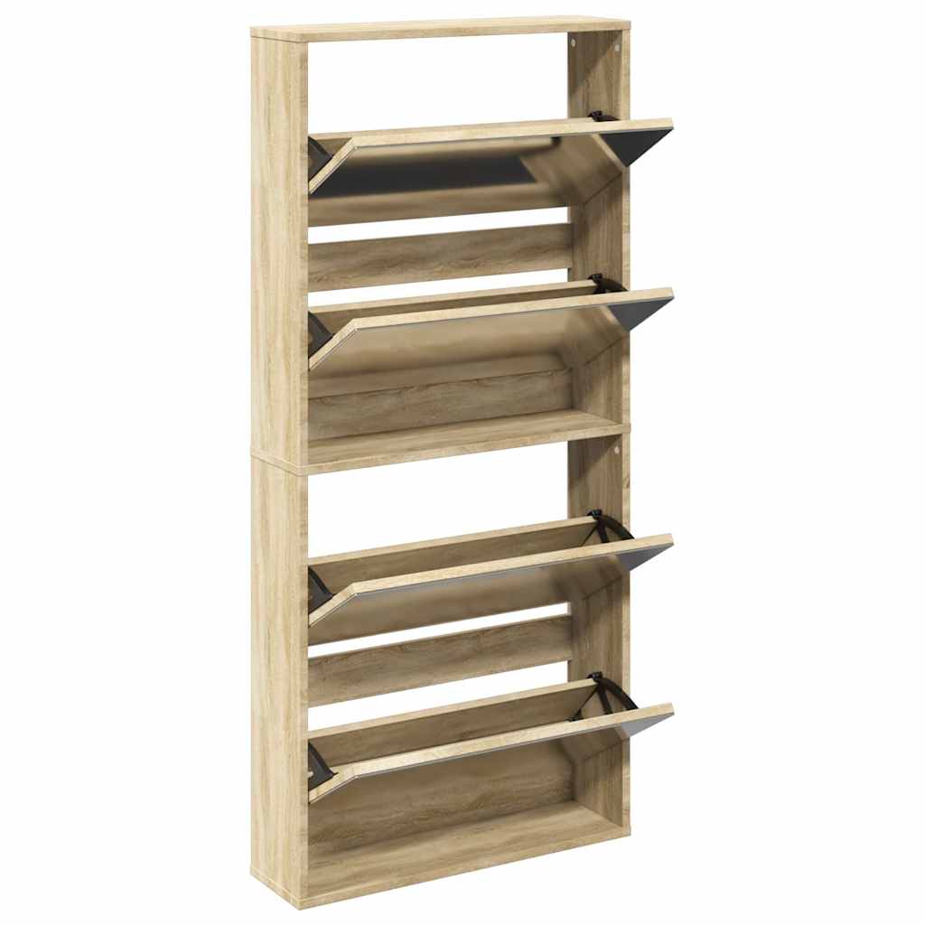 Shoe cabinet, 4-tier with mirrors, oak, 63x17x134cm