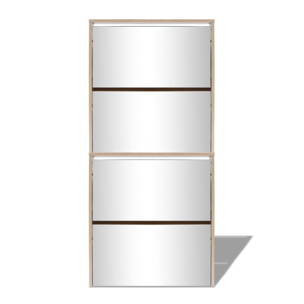 Shoe cabinet, 4-tier with mirrors, oak, 63x17x134cm