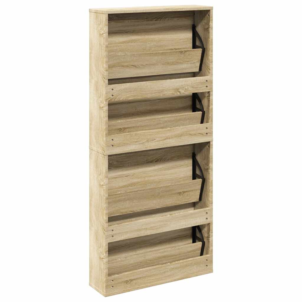 Shoe cabinet, 4-tier with mirrors, oak, 63x17x134cm