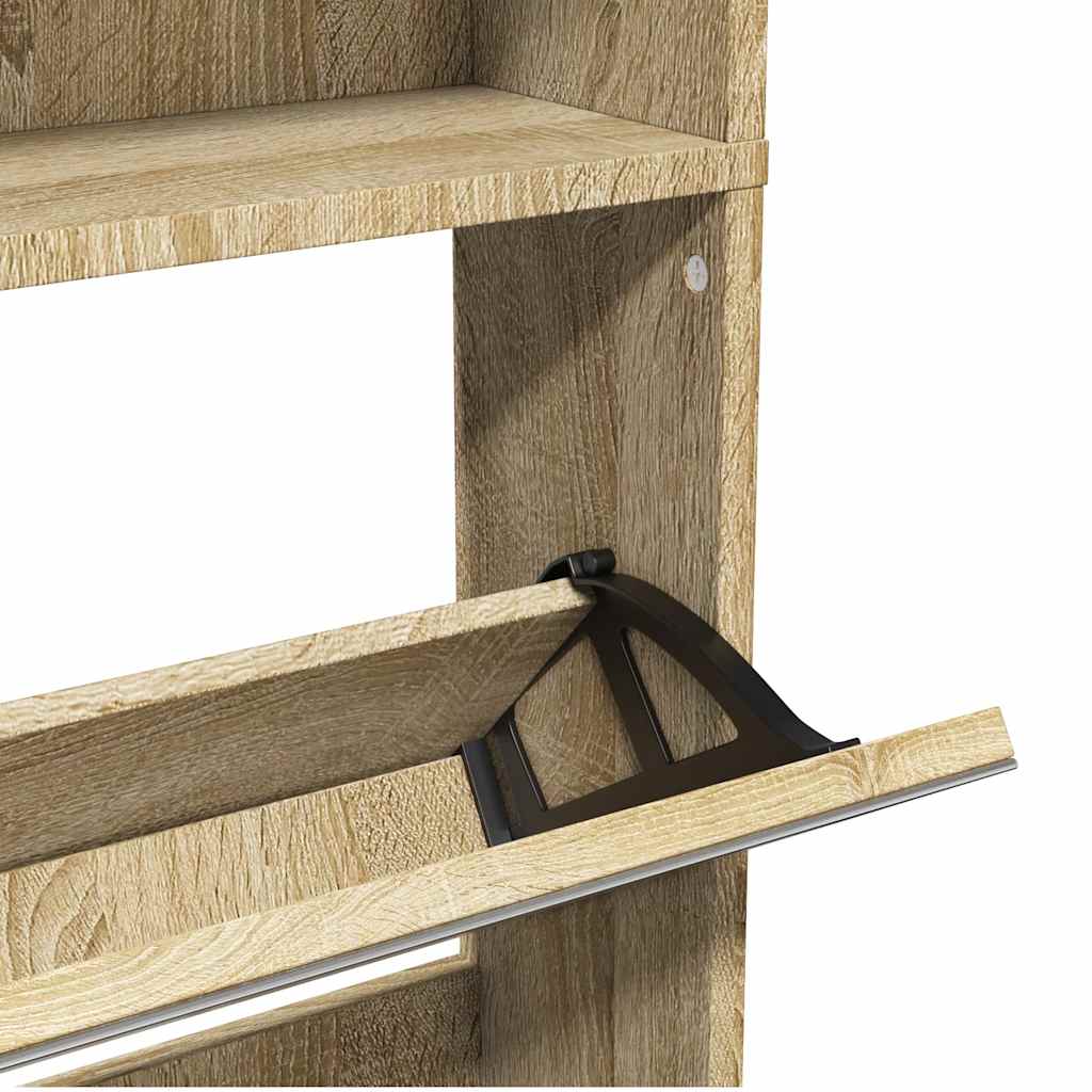 Shoe cabinet, 4-tier with mirrors, oak, 63x17x134cm