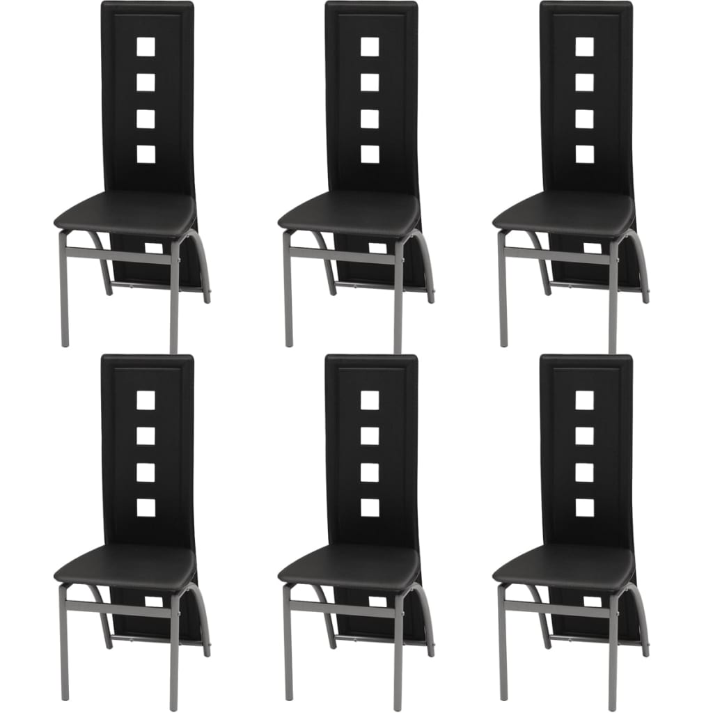 dining chairs, 6 pcs., black, faux leather