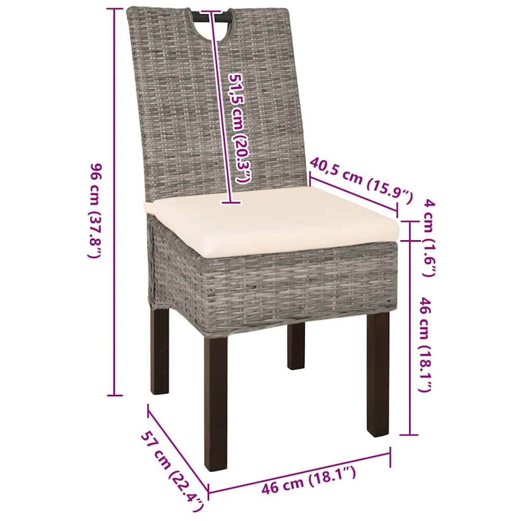 Dining chairs, 4 pcs, Kubu rattan, mango wood