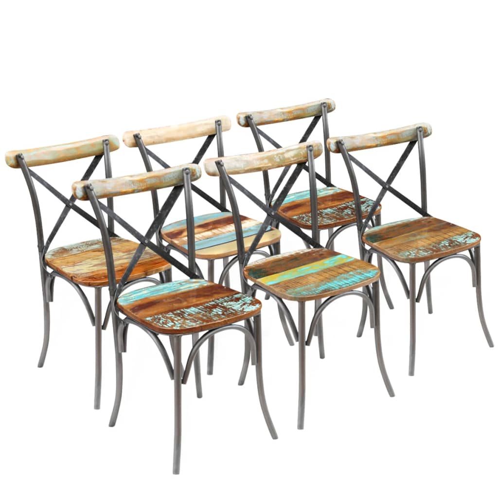 Dining chairs, 6 pcs, solid reclaimed wood
