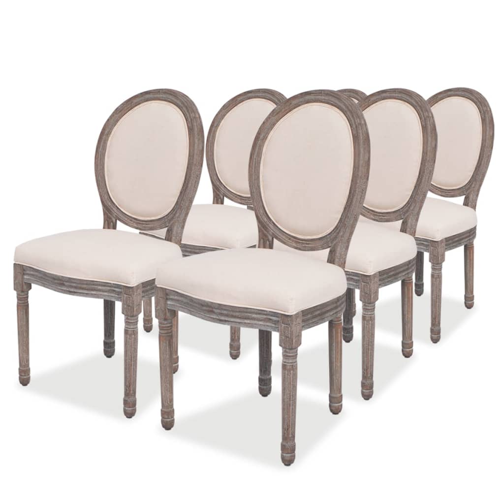Dining chairs, 6 pcs., cream, fabric
