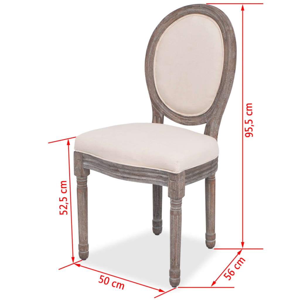 Dining chairs, 6 pcs., cream, fabric