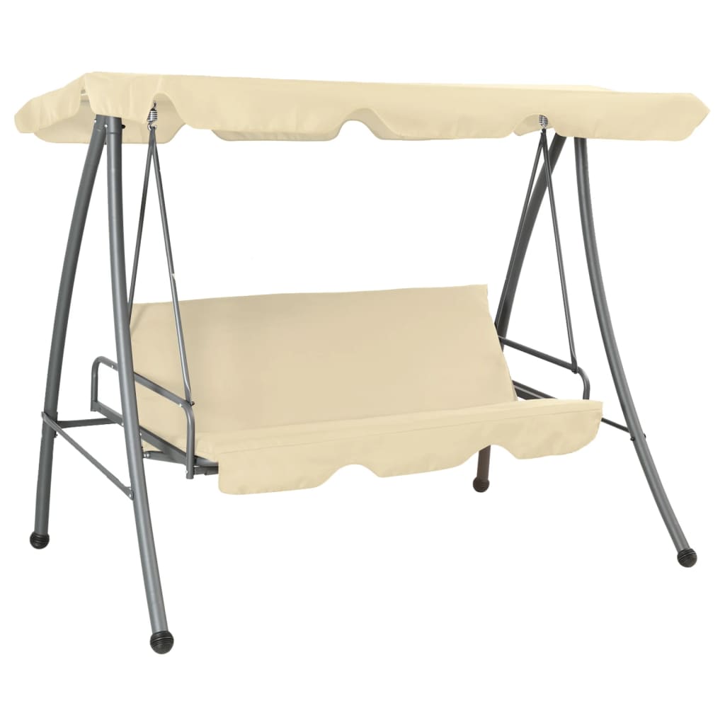 Outdoor swing with a canopy, sand and white