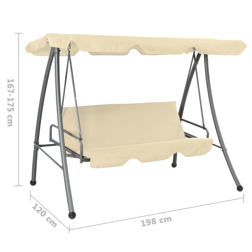 Outdoor swing with a canopy, sand and white