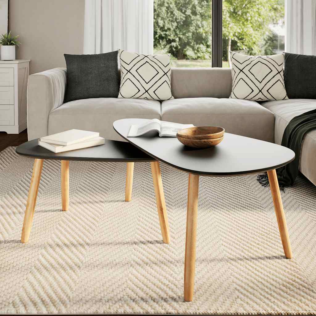 Coffee table set, 2 pcs, solid pine wood, black