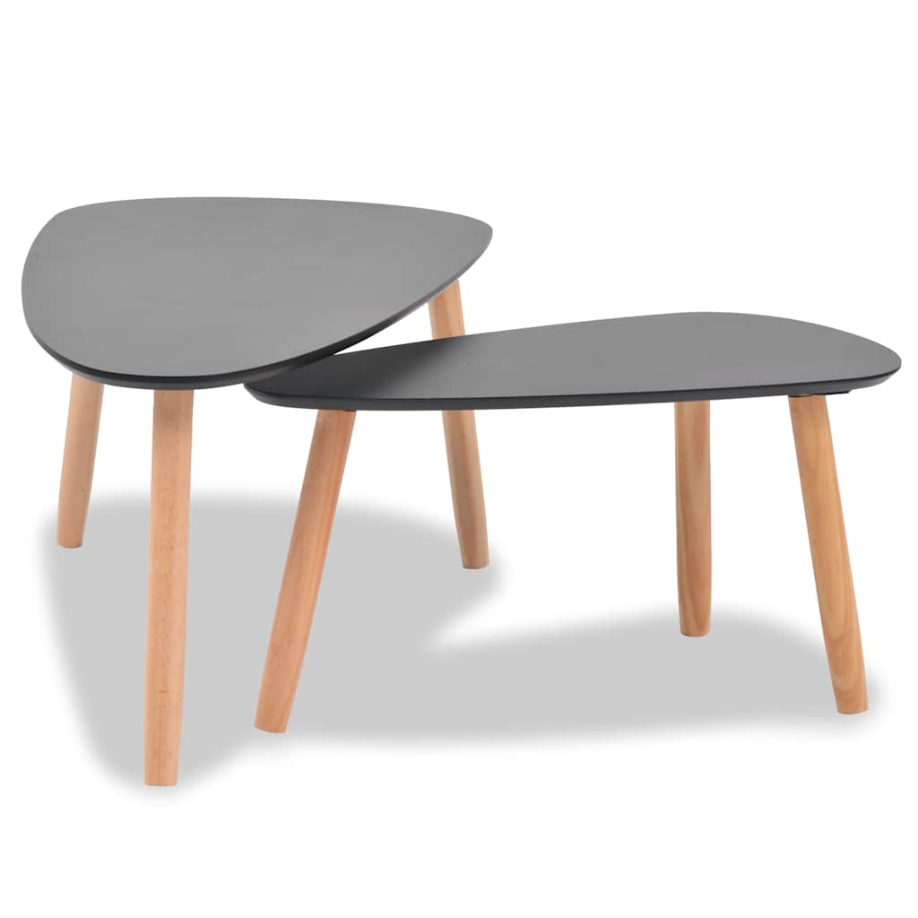 Coffee table set, 2 pcs, solid pine wood, black