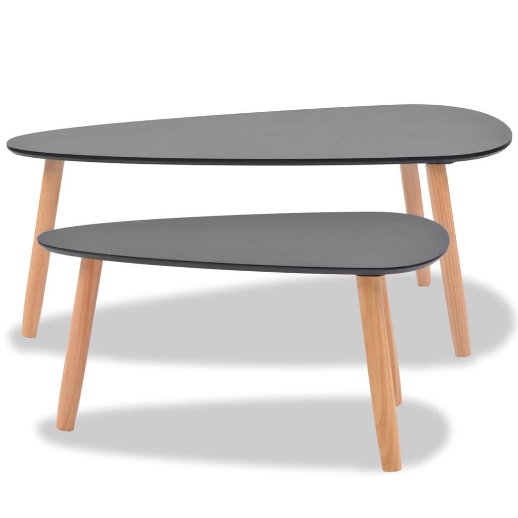 Coffee table set, 2 pcs, solid pine wood, black