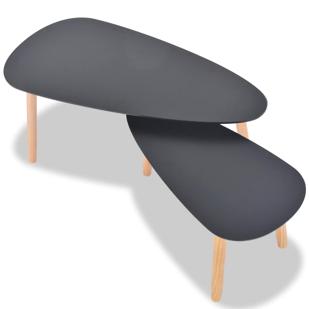 Coffee table set, 2 pcs, solid pine wood, black