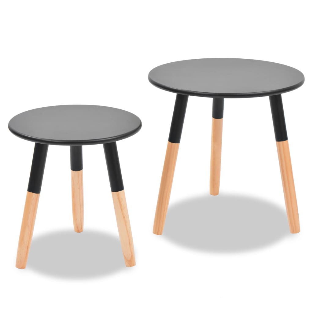 Side tables set, 2 pcs., solid pine wood, black