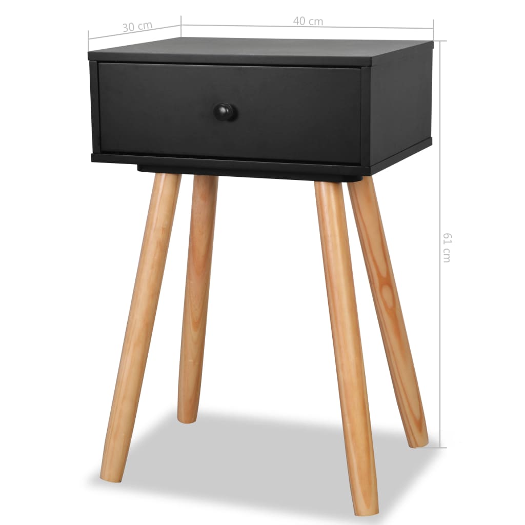 Bedside tables, 2 pcs, pine wood, 40x30x61cm, black