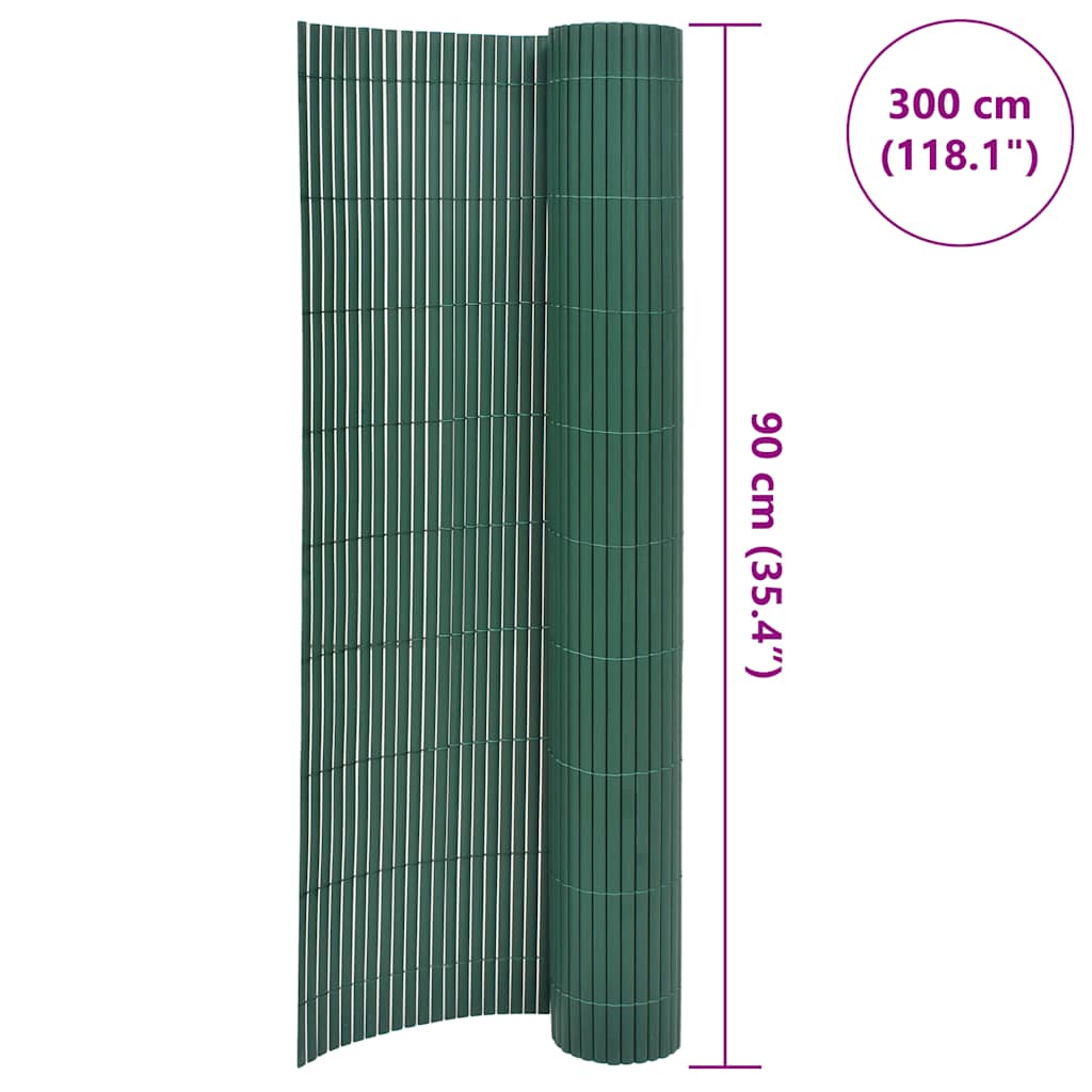 Divpusējs dārza žogs, zaļš, 90x300cm, PVC